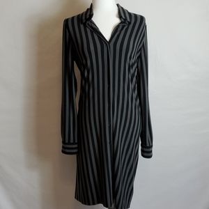 Norma Kamali Black Gray Striped Shirt Dress Size M